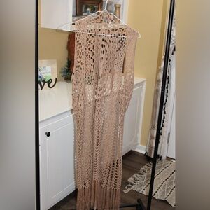 Boho Crochet Fringe Duster Vest / Beach Cover-Up